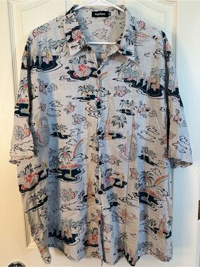 VatPave Light Gray Hawaiian Button Up Shirt Men’s XXXL Tropical Vacation